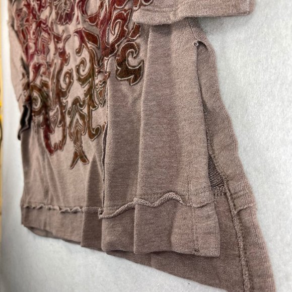 SOFT SURROUNDINGS Womens M Tan Floral Scroll Applique V-Neck Long Sleeve Tunic - Picture 4 of 10